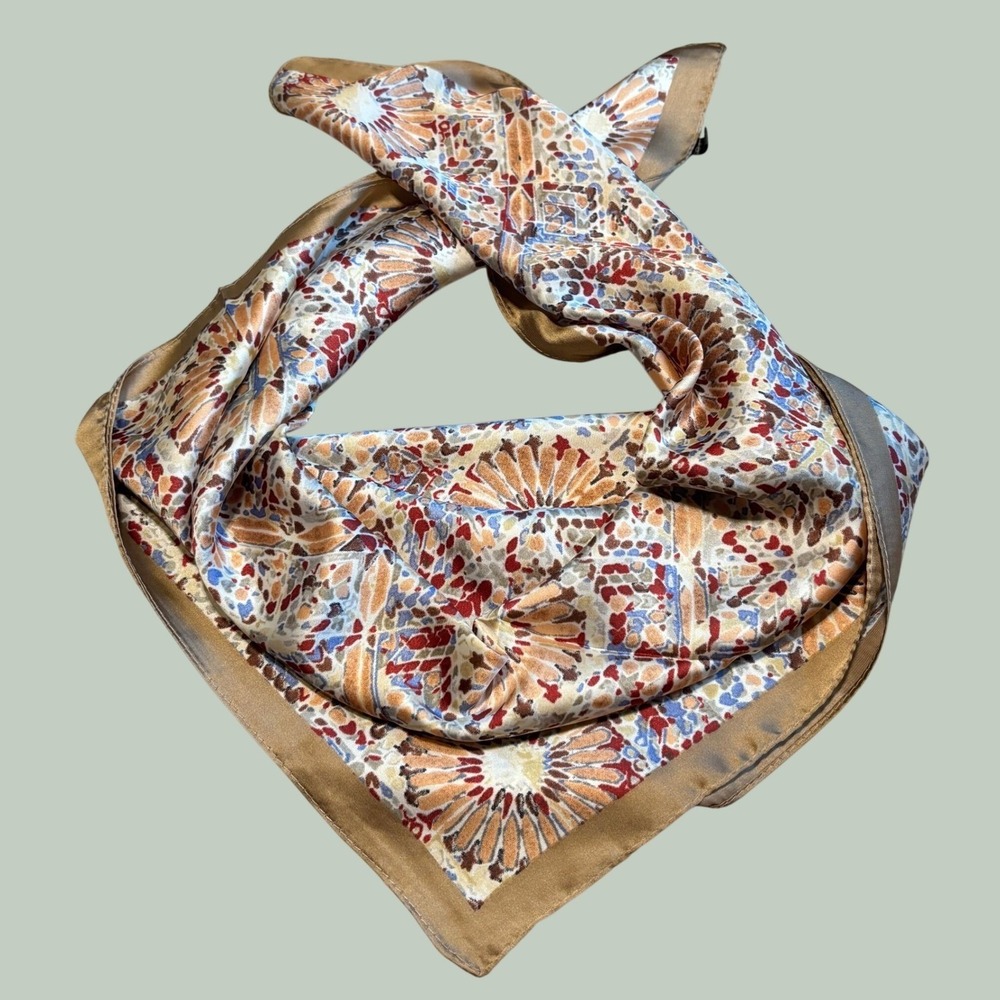 Unbranded Womens Square Scarf OS Gold Satin Geometric Mosaic Mandala Print